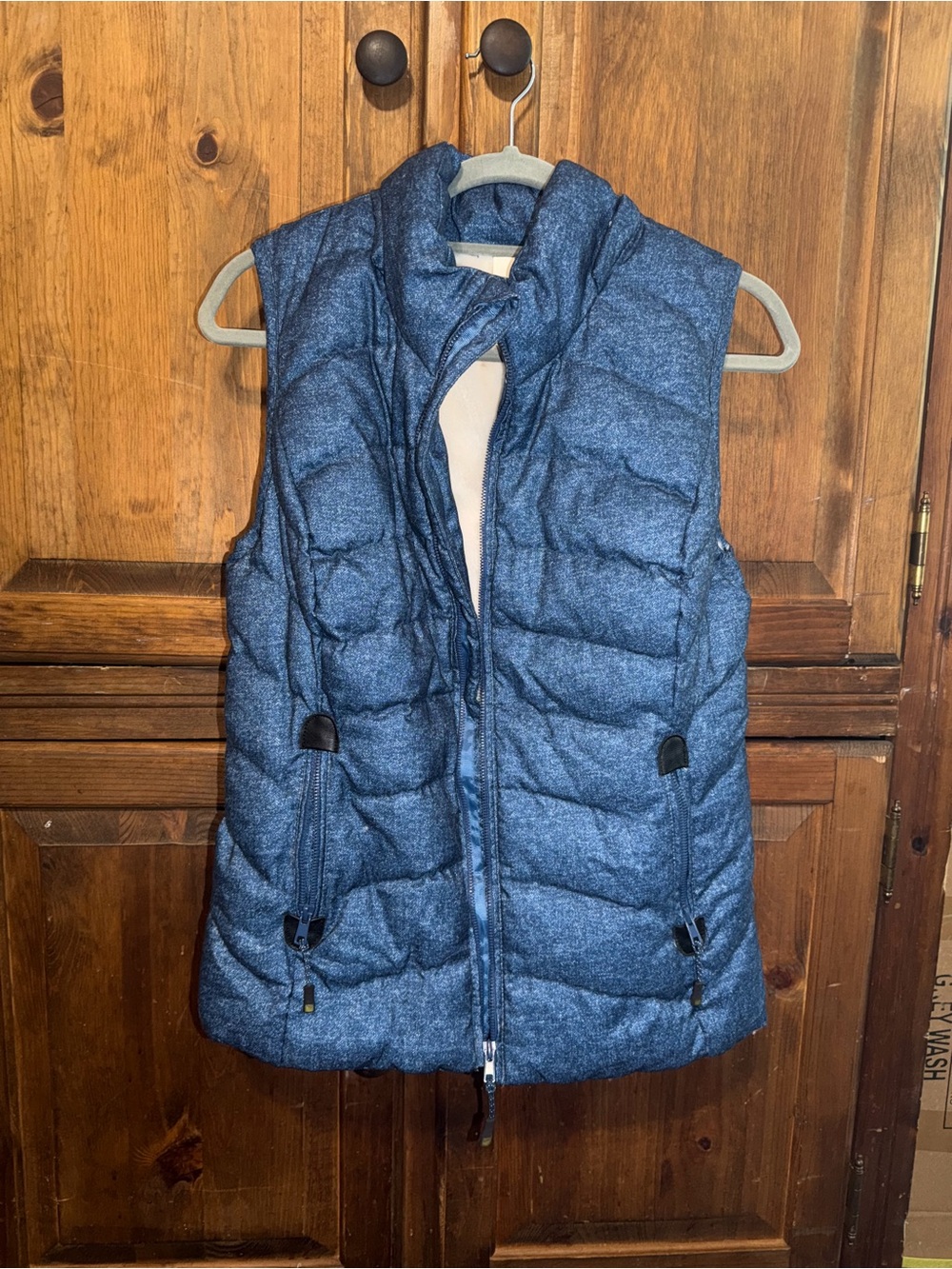 Fuda Blue Quilted Sleeveless Puffer Vest with Cream Plush Faux Fur Lining